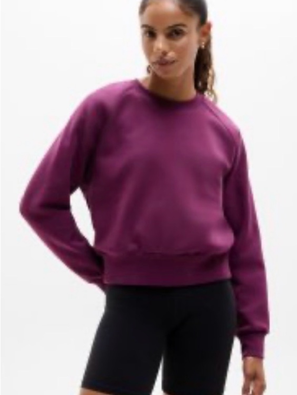 Athleta Forever Fleece Relaxed Crew Sweatshirt - Plum